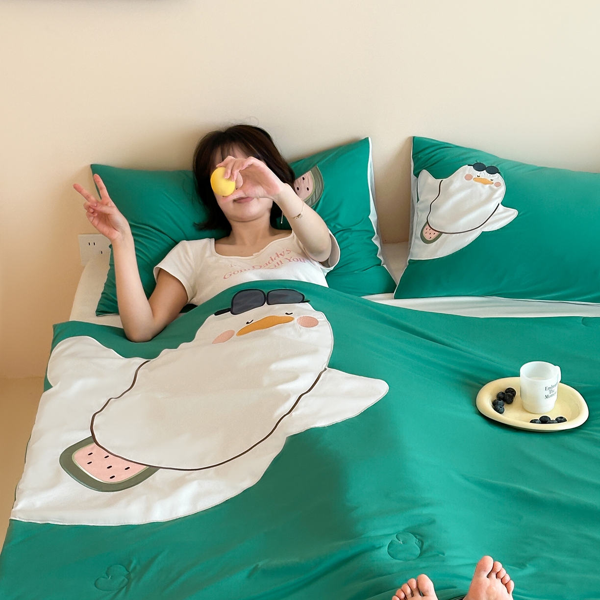 91家纺网 家纺一手货源 找家纺 傲蕾良品 2026新款冰冰鸭即刻凉感夏被-成人尺寸 西瓜鸭鸭