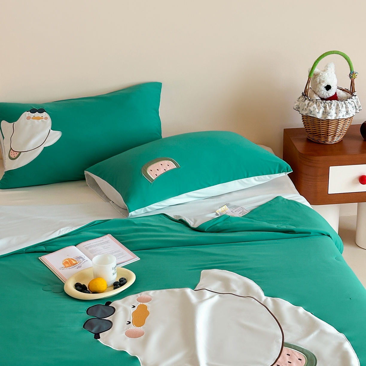 91家纺网 家纺一手货源 找家纺 傲蕾良品 2026新款冰冰鸭即刻凉感夏被-成人尺寸 西瓜鸭鸭