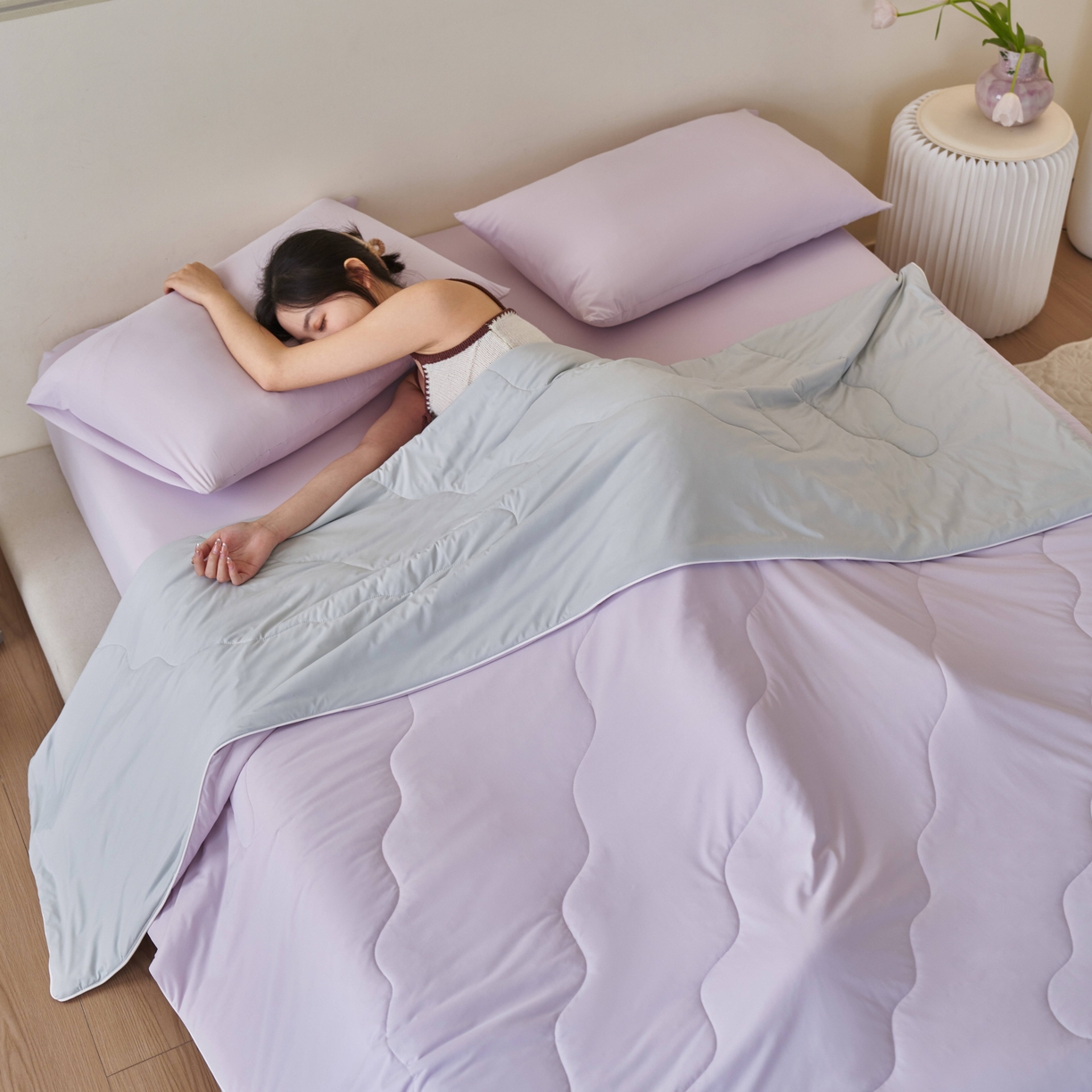 亿梵家居 2026新款西瓜啵啵凉感夏被夏凉被空调被 梦幻紫-轻奢灰