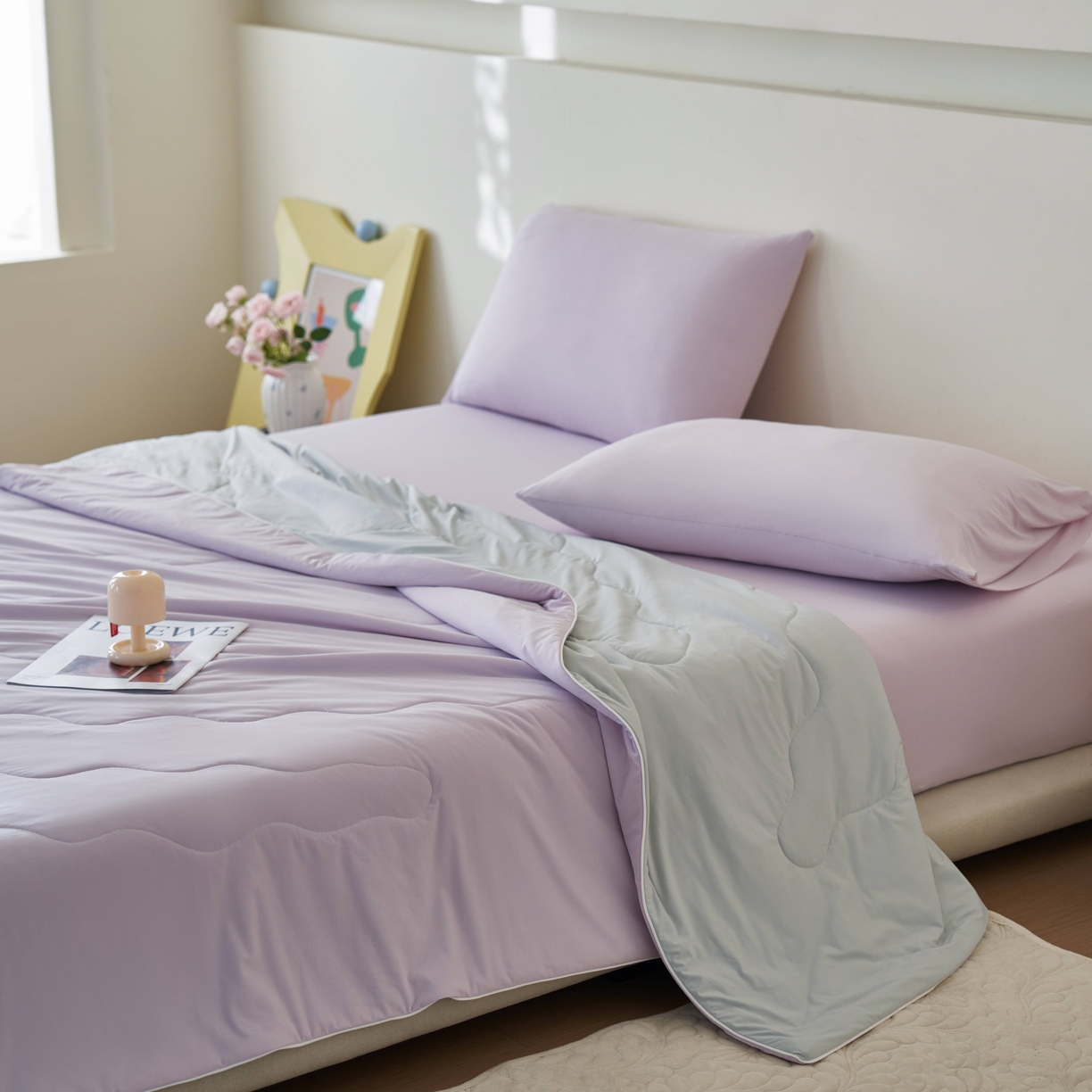 91家纺网 家纺一手货源 找家纺 亿梵家居 2026新款西瓜啵啵凉感夏被夏凉被空调被 梦幻紫-轻奢灰