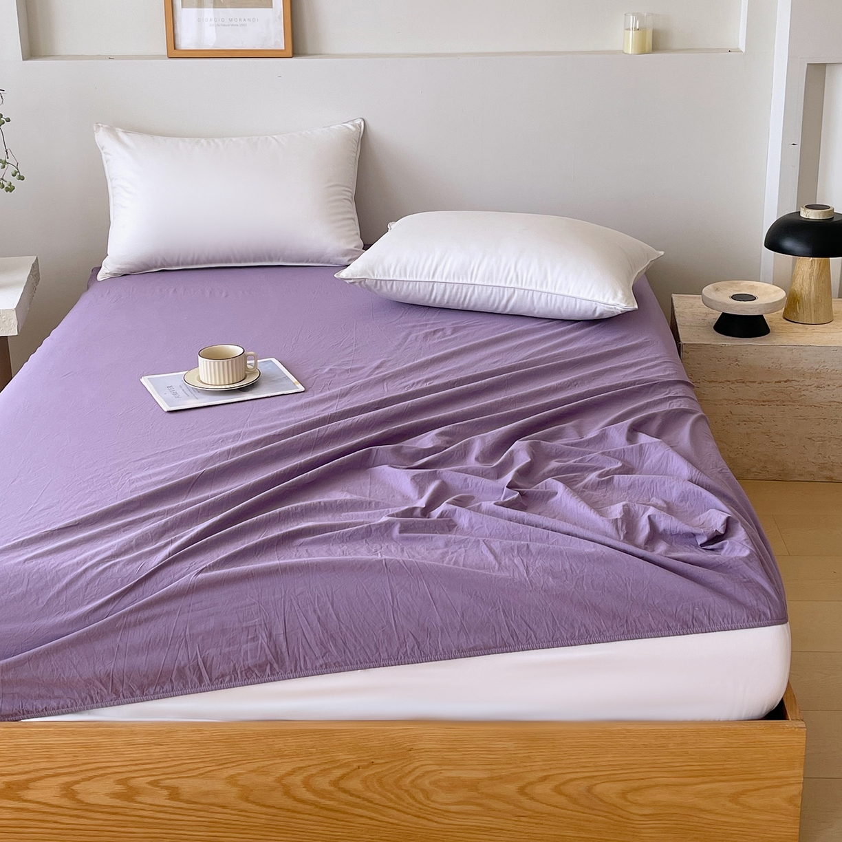 91家纺网 家纺一手货源 找家纺 春皖家纺 2026春夏新款双拼全棉纯棉水洗棉单床笠 床笠单件 水晶紫