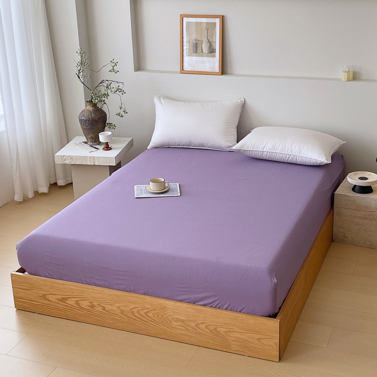 91家纺网 家纺一手货源 找家纺 春皖家纺 2026春夏新款双拼全棉纯棉水洗棉单床笠 床笠单件 水晶紫