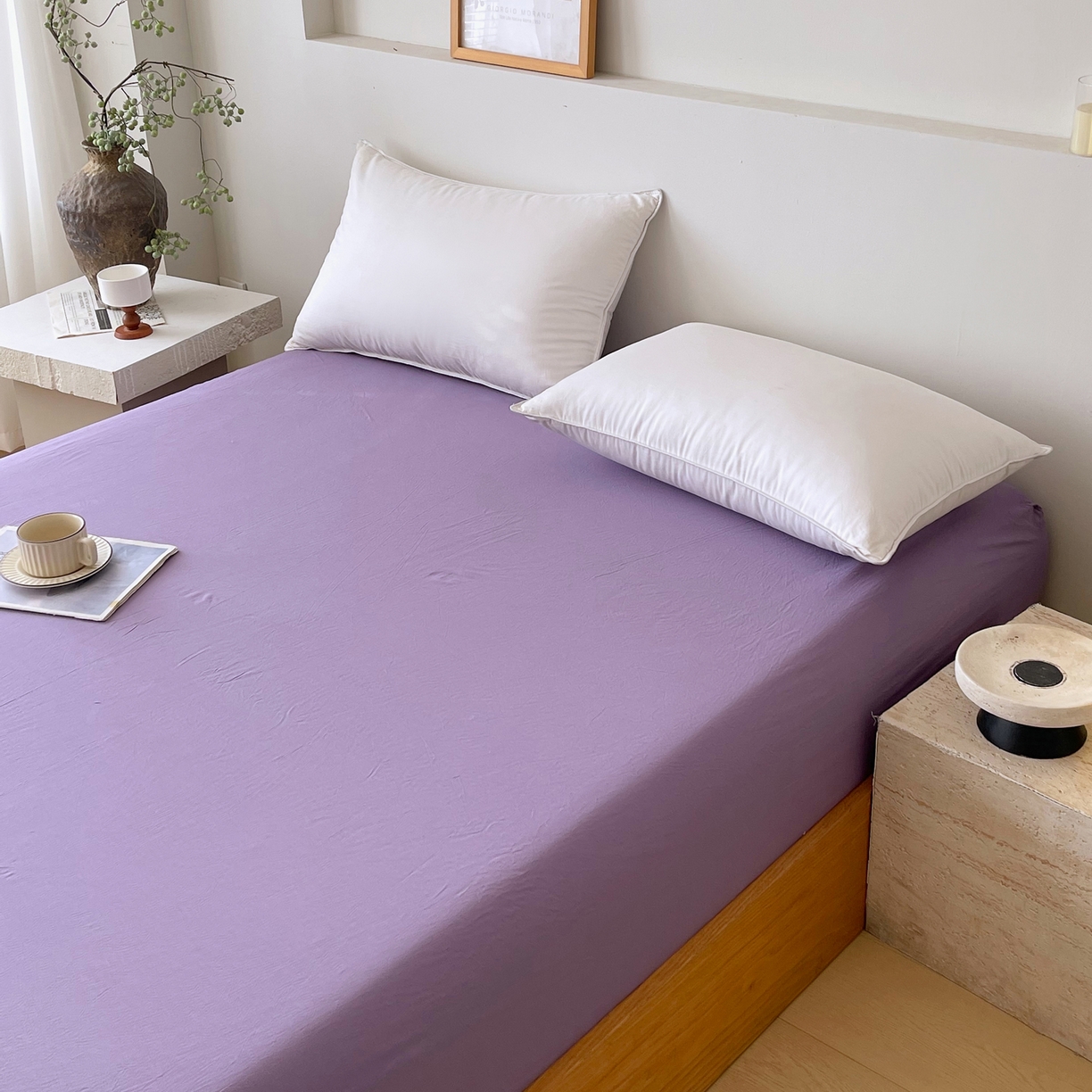 91家纺网 家纺一手货源 找家纺 春皖家纺 2026春夏新款双拼全棉纯棉水洗棉单床笠 床笠单件 水晶紫