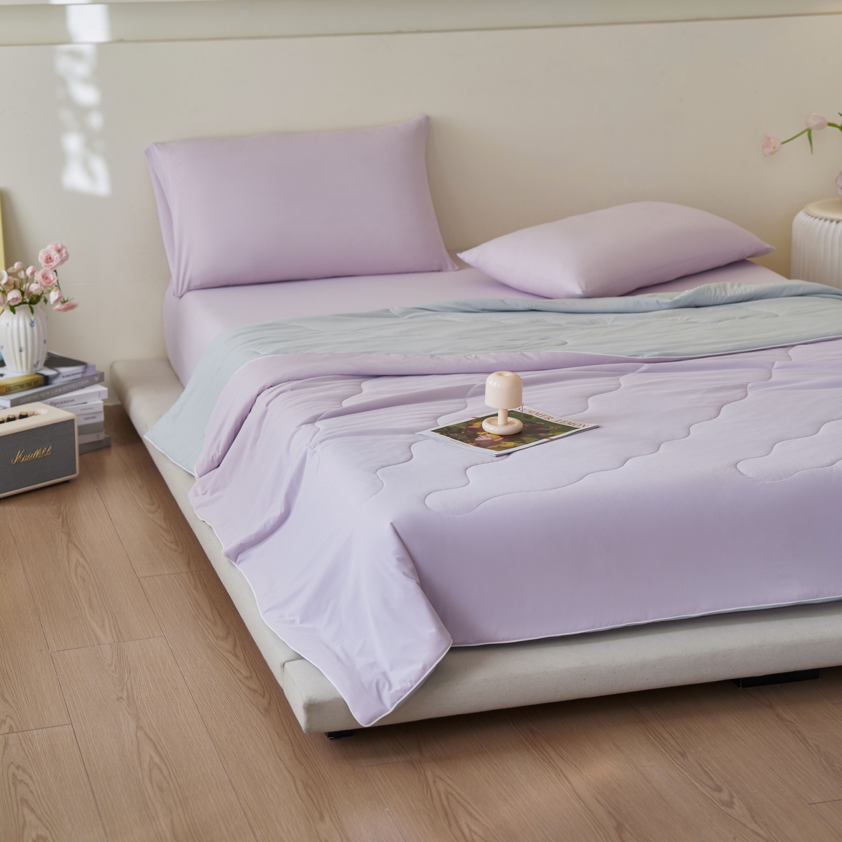 91家纺网 家纺一手货源 找家纺 亿梵家居 2026新款西瓜啵啵凉感夏被夏凉被空调被 梦幻紫-轻奢灰