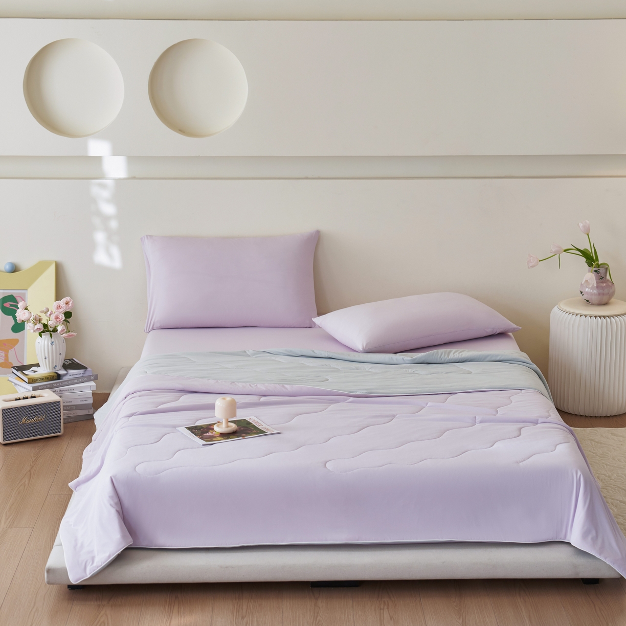 91家纺网 家纺一手货源 找家纺 亿梵家居 2026新款西瓜啵啵凉感夏被夏凉被空调被 梦幻紫-轻奢灰