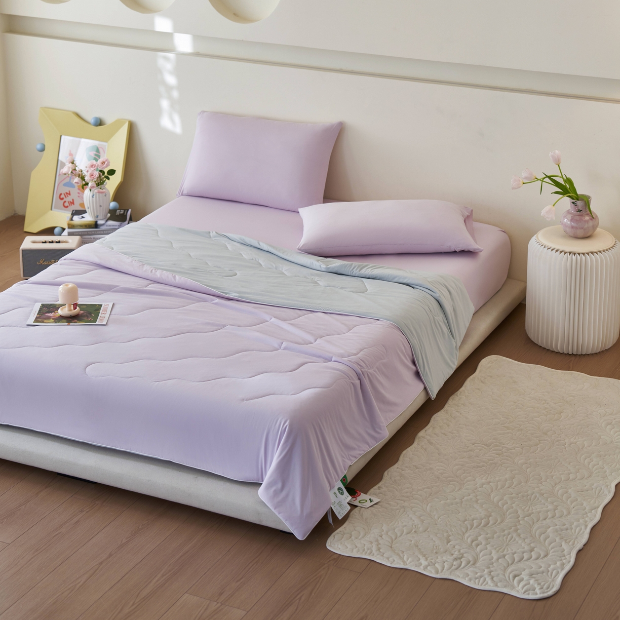 91家纺网 家纺一手货源 找家纺 亿梵家居 2026新款西瓜啵啵凉感夏被夏凉被空调被 梦幻紫-轻奢灰