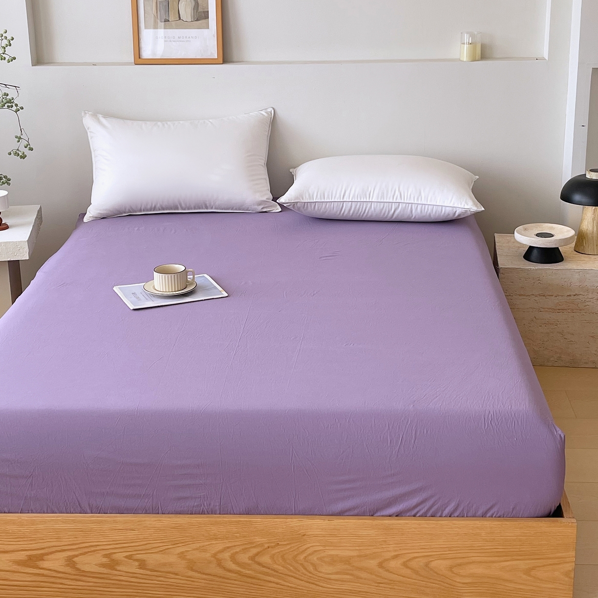 91家纺网 家纺一手货源 找家纺 春皖家纺 2026春夏新款双拼全棉纯棉水洗棉单床笠 床笠单件 水晶紫