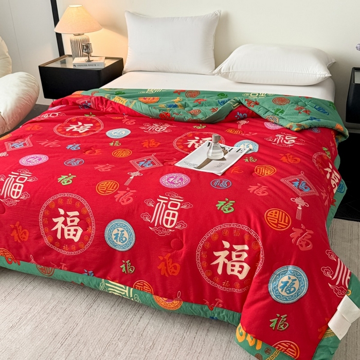 91家纺网 家纺一手货源 找家纺 爱宝被业 2026新款水洗棉20%大豆夏凉被 百福聚臻