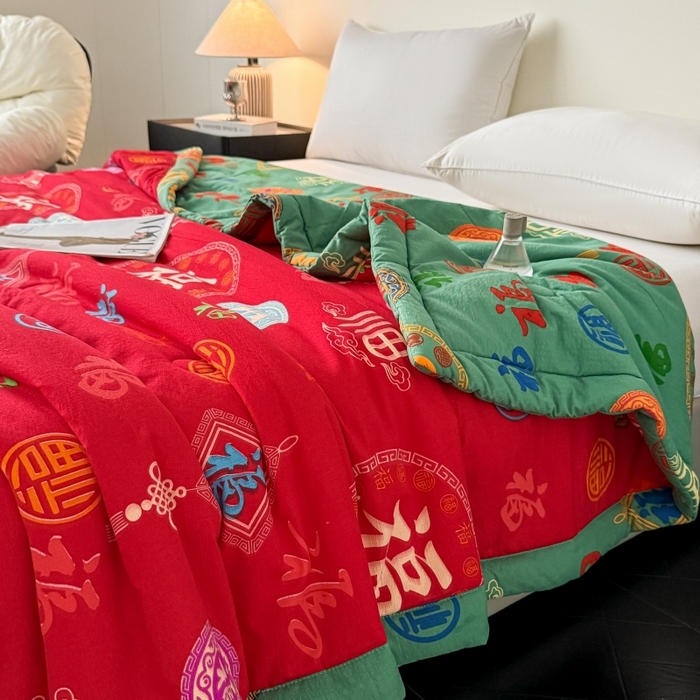 91家纺网 家纺一手货源 找家纺 爱宝被业 2026新款水洗棉20%大豆夏凉被 百福聚臻