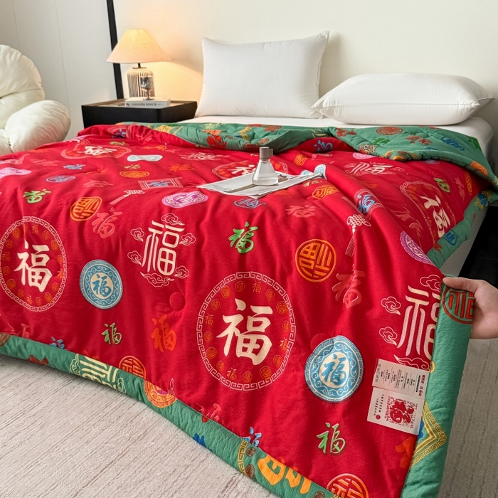 91家纺网 家纺一手货源 找家纺 爱宝被业 2026新款水洗棉20%大豆夏凉被 百福聚臻