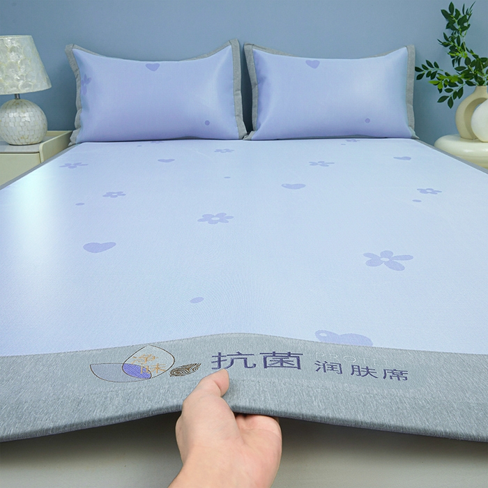 玖明家纺 2026新款A类精品加厚净味抗菌凉感冰丝席三件套藤席凉席 繁花·花漫山-兰