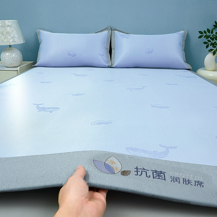 玖明家纺 2026新款A类精品加厚净味抗菌凉感冰丝席三件套藤席凉席 鲸鱼-兰