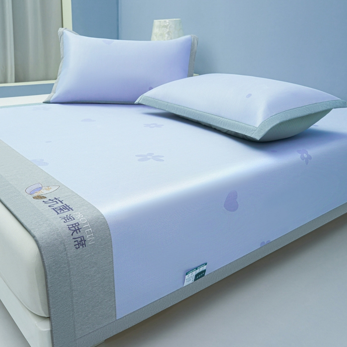 91家纺网 家纺一手货源 找家纺 玖明家纺 2026新款A类精品加厚净味抗菌凉感冰丝席三件套藤席凉席 繁花·花漫山-兰