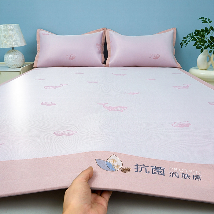 玖明家纺 2026新款A类精品加厚净味抗菌凉感冰丝席三件套藤席凉席 鲸鱼-粉