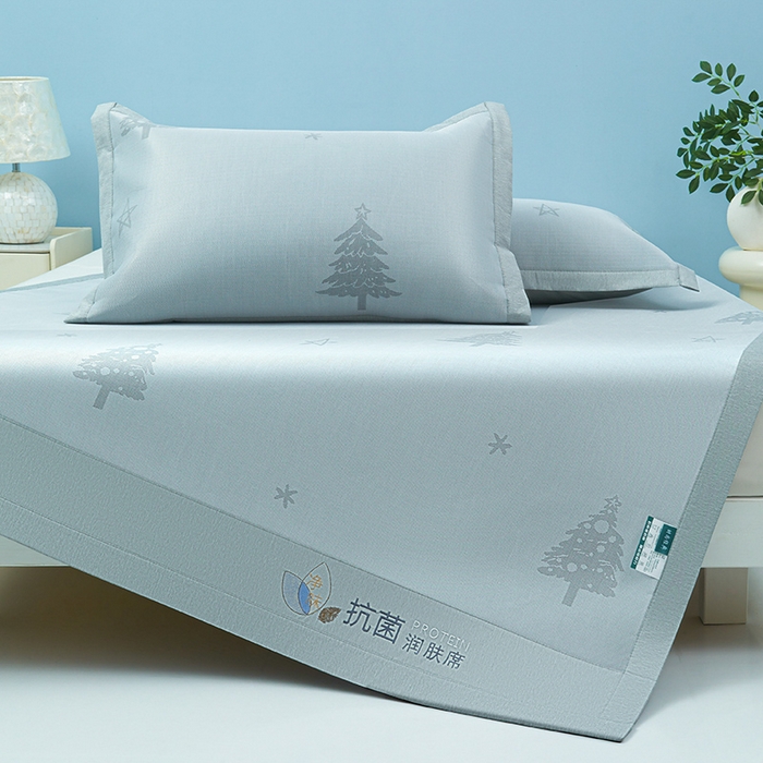 91家纺网 家纺一手货源 找家纺 玖明家纺 2026新款A类精品加厚净味抗菌凉感冰丝席三件套藤席凉席 梦幻森林-灰