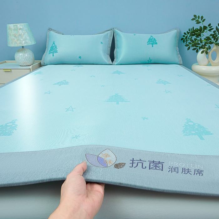 玖明家纺 2026新款A类精品加厚净味抗菌凉感冰丝席三件套藤席凉席 梦幻森林-绿