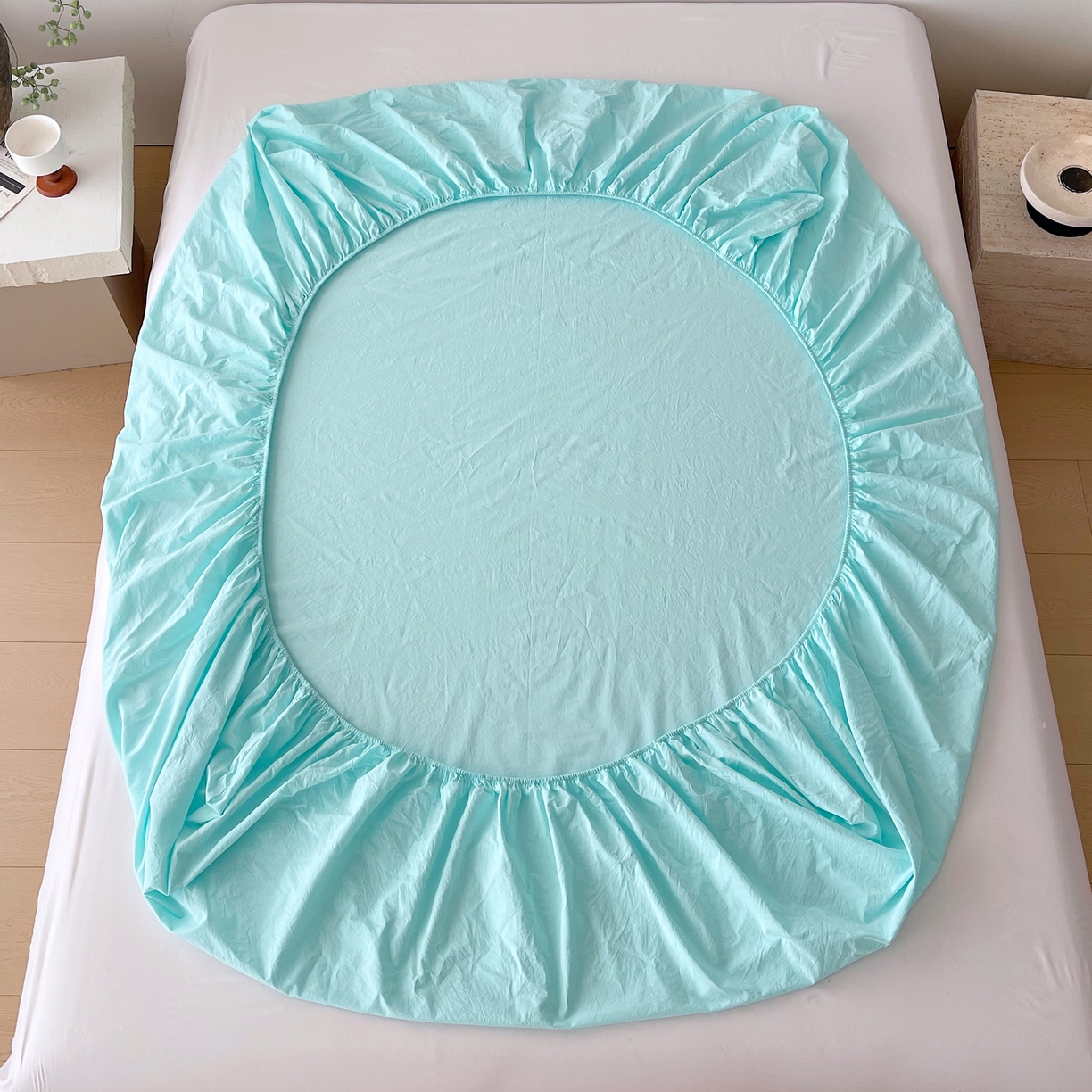 91家纺网 家纺一手货源 找家纺 春皖家纺 2026春夏新款双拼全棉纯棉水洗棉单床笠 床笠单件 素雅翠兰