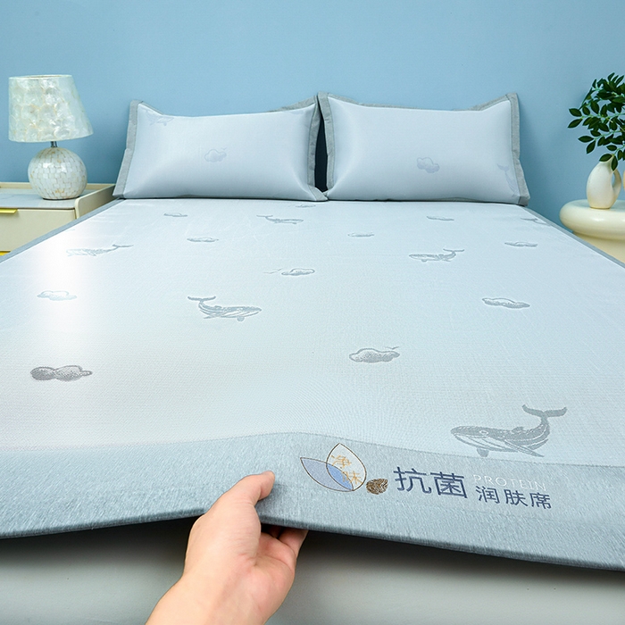 玖明家纺 2026新款A类精品加厚净味抗菌凉感冰丝席三件套藤席凉席 鲸鱼-灰