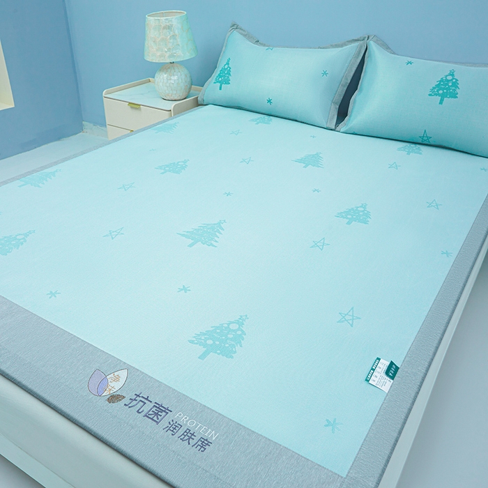 91家纺网 家纺一手货源 找家纺 玖明家纺 2026新款A类精品加厚净味抗菌凉感冰丝席三件套藤席凉席 梦幻森林-绿