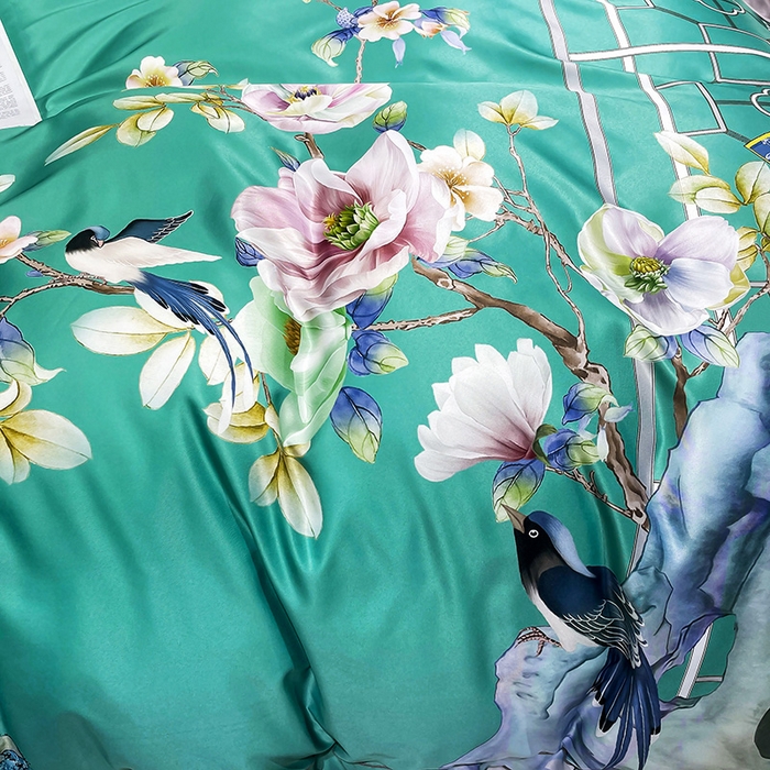 91家纺网 家纺一手货源 找家纺 玉相逢 2026春夏新品水洗仿天丝数码凉感丝四件套系列 奥洛琳-绿