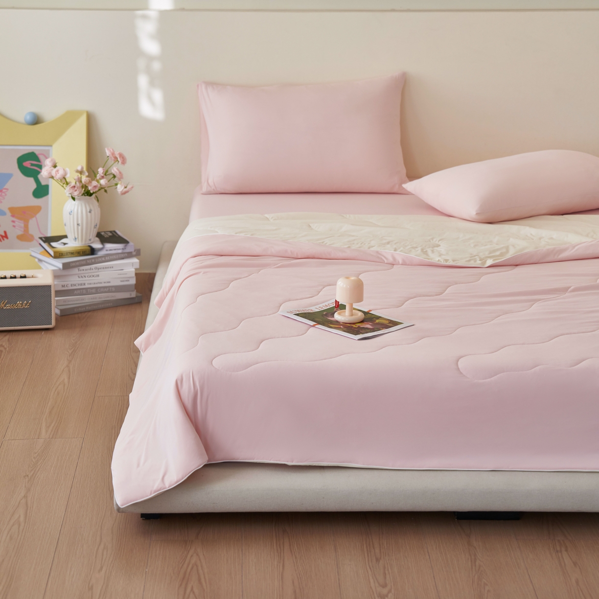 91家纺网 家纺一手货源 找家纺 亿梵家居 2026新款西瓜啵啵凉感夏被夏凉被空调被 蜜桃粉-淡雅黄