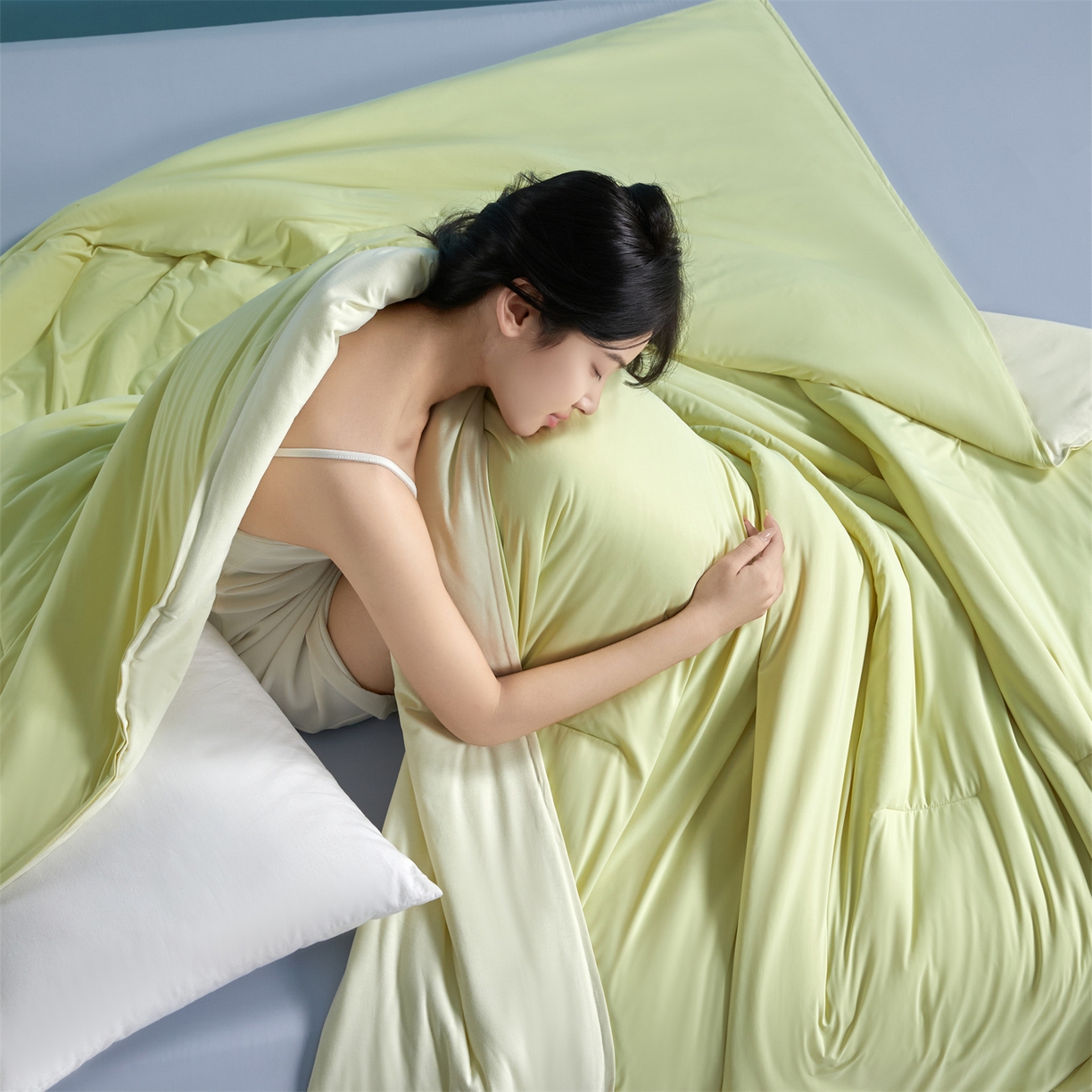 91家纺网 家纺一手货源 找家纺 龙图家纺 2026新款深睡夏凉被3.0夏被空调被 竹青黄