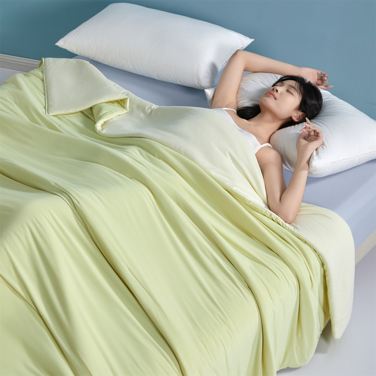 91家纺网 家纺一手货源 找家纺 龙图家纺 2026新款深睡夏凉被3.0夏被空调被 竹青黄
