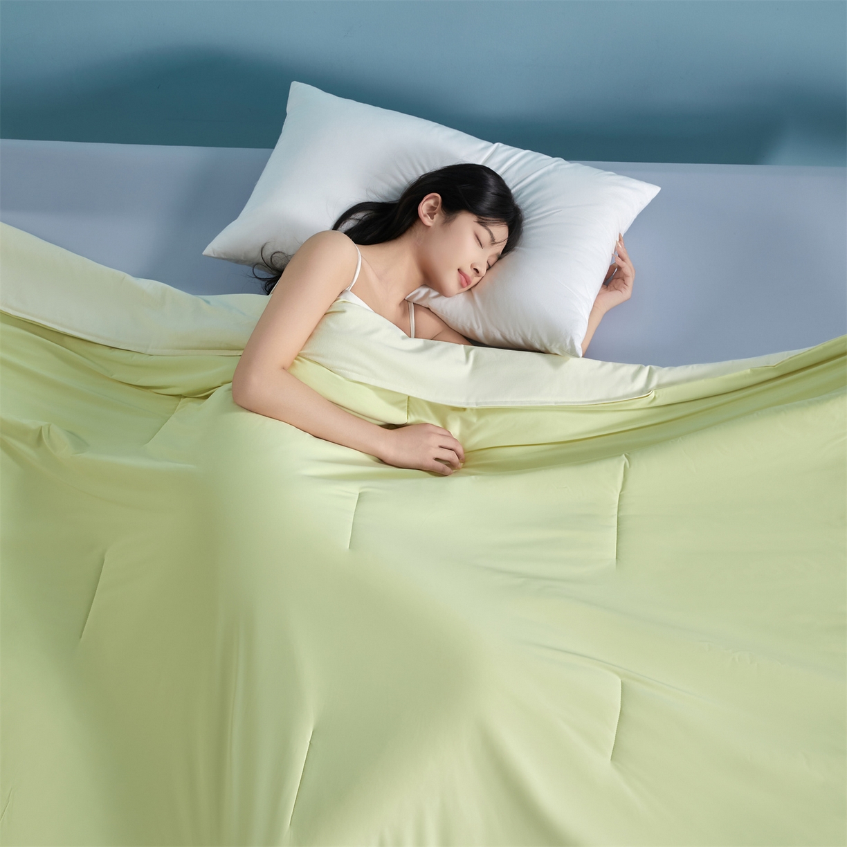 91家纺网 家纺一手货源 找家纺 龙图家纺 2026新款深睡夏凉被3.0夏被空调被 竹青黄