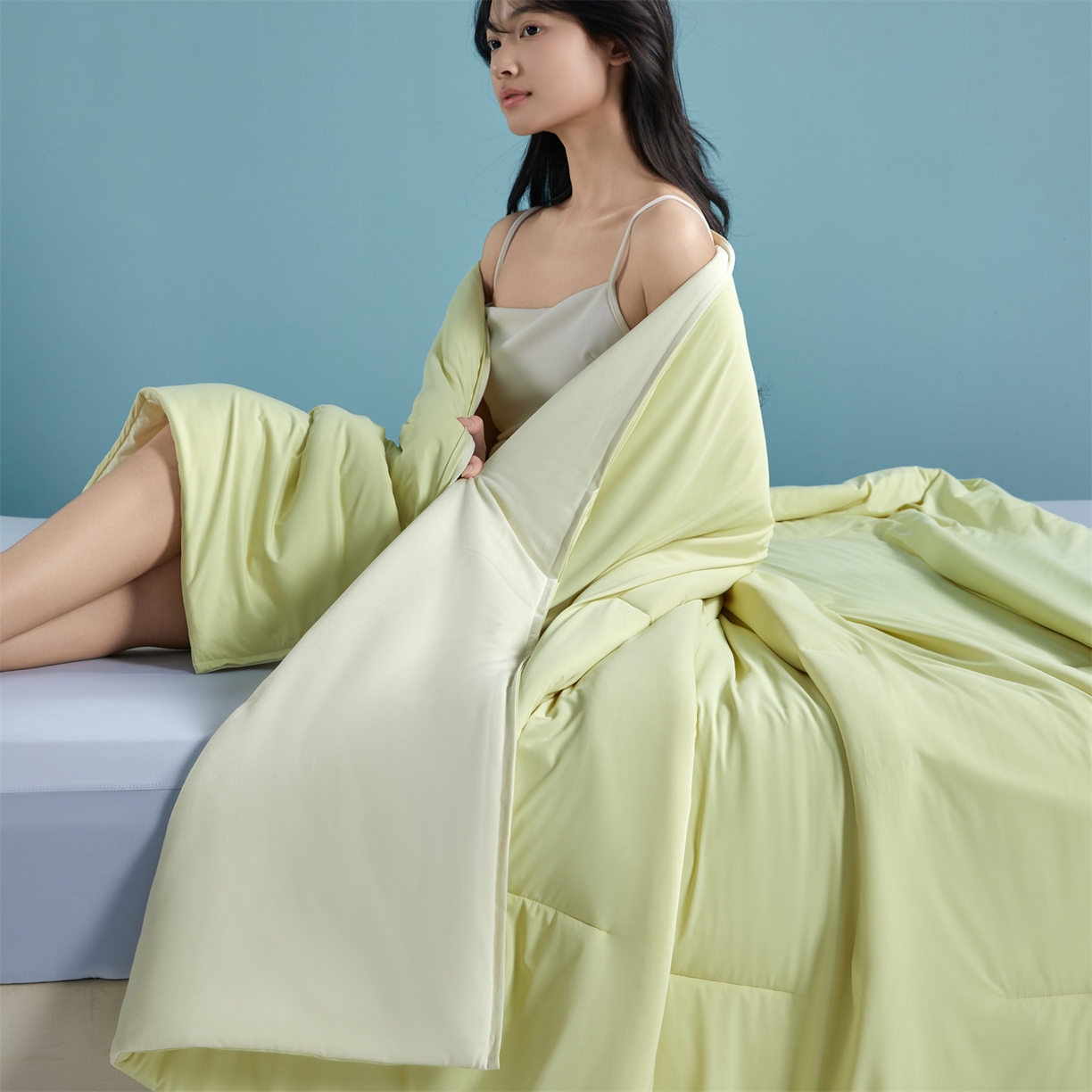 91家纺网 家纺一手货源 找家纺 龙图家纺 2026新款深睡夏凉被3.0夏被空调被 竹青黄