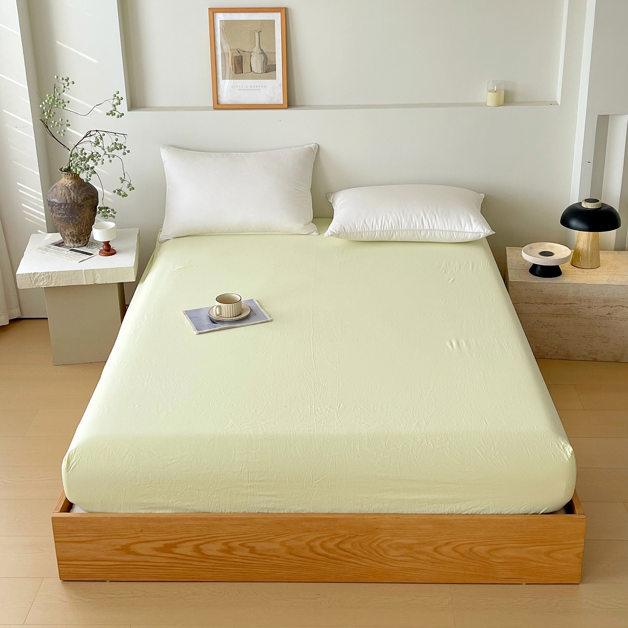 春皖家纺 2026春夏新款双拼全棉纯棉水洗棉单床笠 床笠单件 素雅淡黄