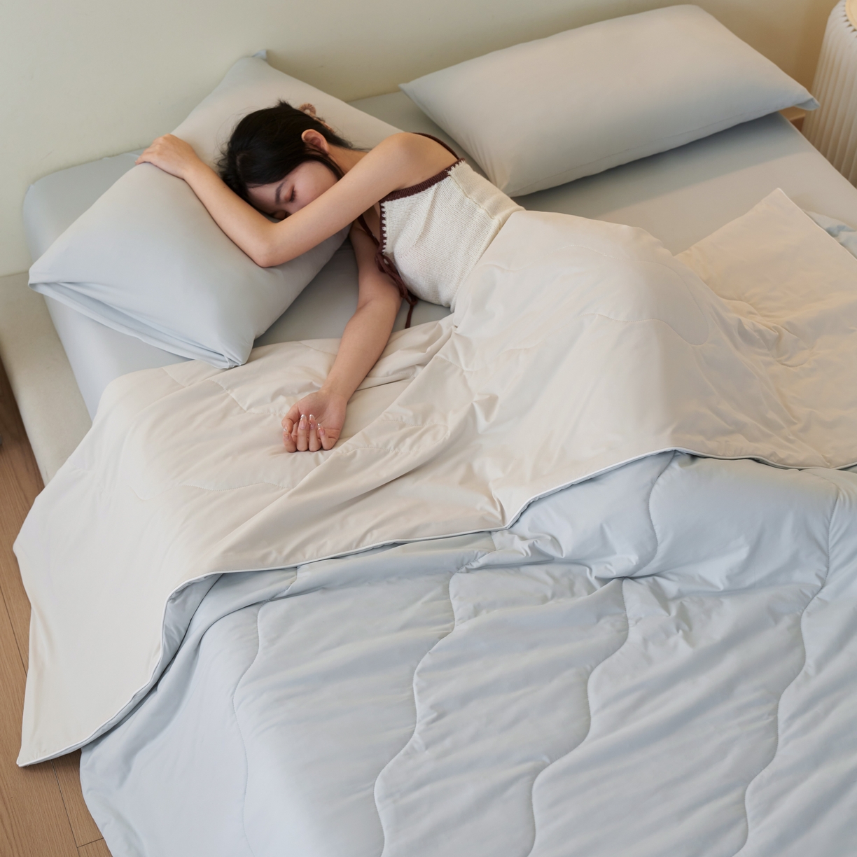 亿梵家居 2026新款西瓜啵啵凉感夏被夏凉被空调被 轻奢灰-浅奶咖