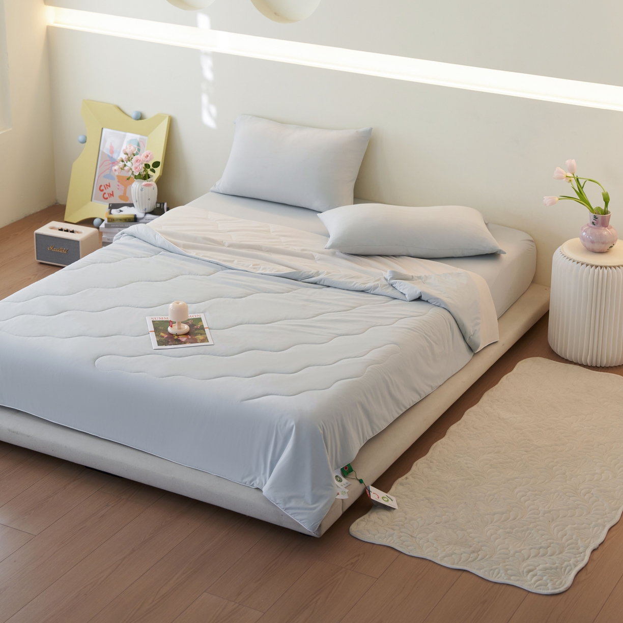 91家纺网 家纺一手货源 找家纺 亿梵家居 2026新款西瓜啵啵凉感夏被夏凉被空调被 轻奢灰-浅奶咖