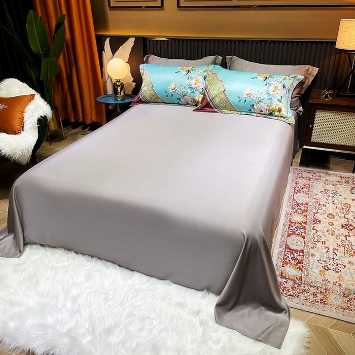 91家纺网 家纺一手货源 找家纺 玉相逢 2026春夏新品水洗仿天丝数码凉感丝四件套系列 花香琉璃-红