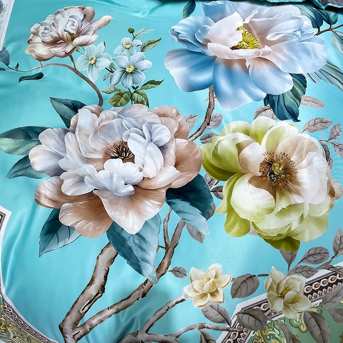 91家纺网 家纺一手货源 找家纺 玉相逢 2026春夏新品水洗仿天丝数码凉感丝四件套系列 花香琉璃-红