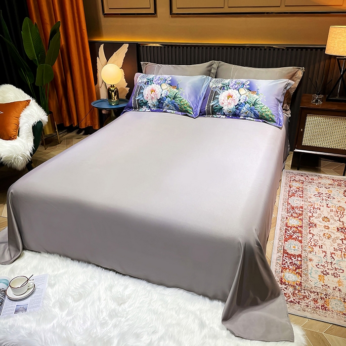 91家纺网 家纺一手货源 找家纺 玉相逢 2026春夏新品水洗仿天丝数码凉感丝四件套系列 华尔兹-紫