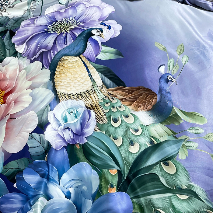 91家纺网 家纺一手货源 找家纺 玉相逢 2026春夏新品水洗仿天丝数码凉感丝四件套系列 华尔兹-紫