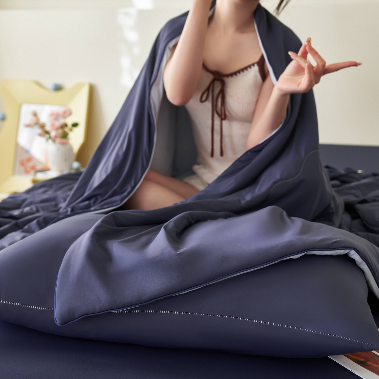 91家纺网 家纺一手货源 找家纺 亿梵家居 2026新款西瓜啵啵凉感夏被夏凉被空调被 深睡蓝-天空蓝