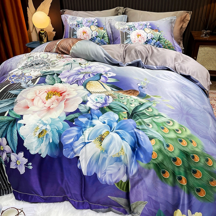 91家纺网 家纺一手货源 找家纺 玉相逢 2026春夏新品水洗仿天丝数码凉感丝四件套系列 华尔兹-紫