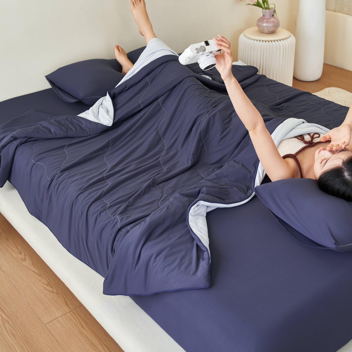 91家纺网 家纺一手货源 找家纺 亿梵家居 2026新款西瓜啵啵凉感夏被夏凉被空调被 深睡蓝-天空蓝