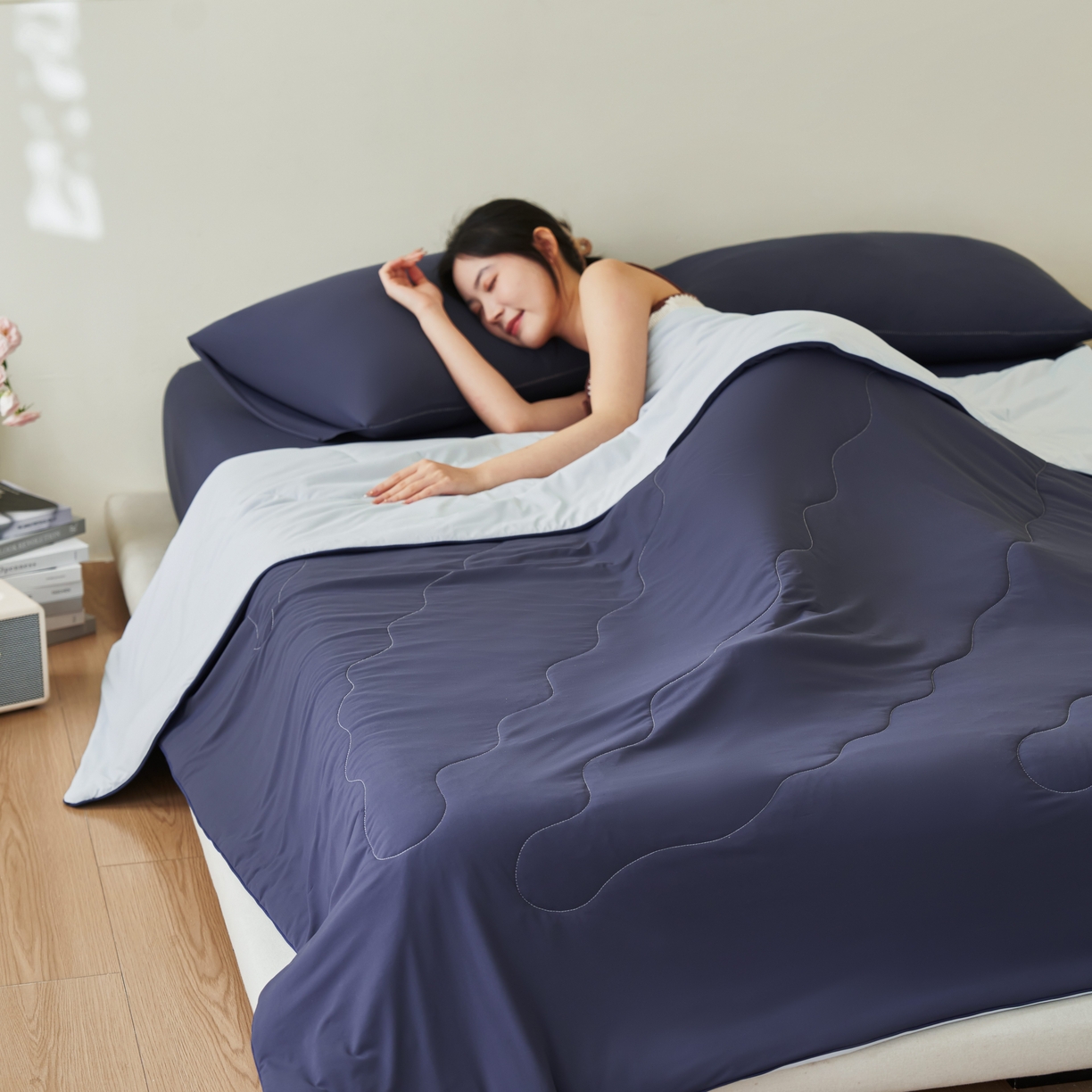 91家纺网 家纺一手货源 找家纺 亿梵家居 2026新款西瓜啵啵凉感夏被夏凉被空调被 深睡蓝-天空蓝