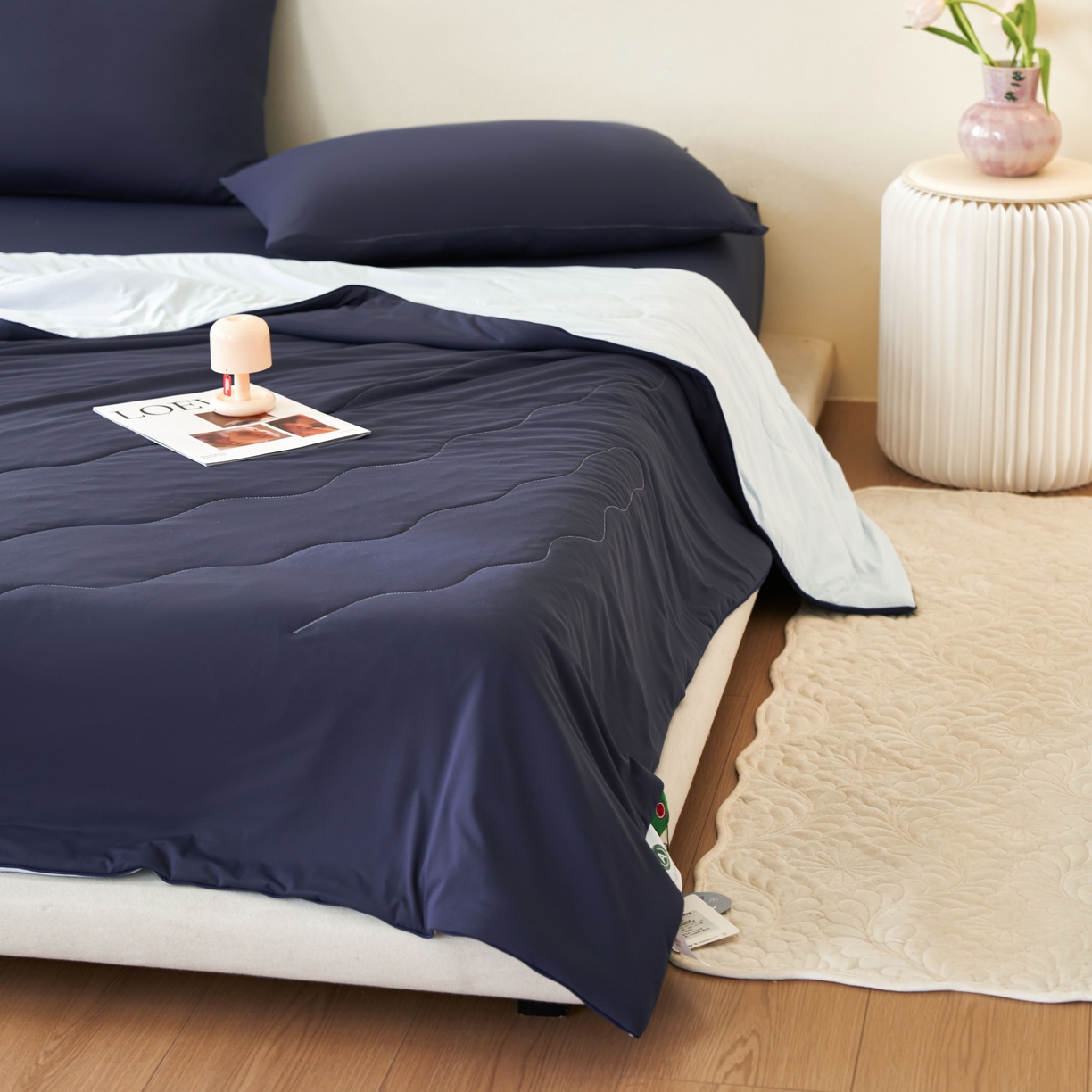 91家纺网 家纺一手货源 找家纺 亿梵家居 2026新款西瓜啵啵凉感夏被夏凉被空调被 深睡蓝-天空蓝