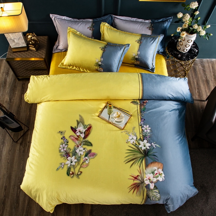 91家纺网 家纺一手货源 找家纺 玉相逢 2026春夏新品水洗仿天丝数码凉感丝四件套系列 米莱-黄