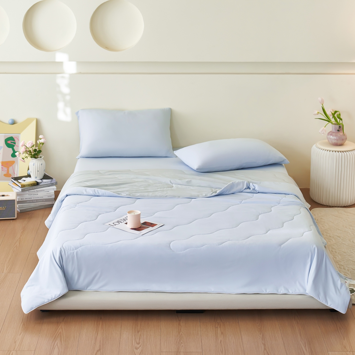 91家纺网 家纺一手货源 找家纺 亿梵家居 2026新款西瓜啵啵凉感夏被夏凉被空调被 天空蓝-轻奢灰