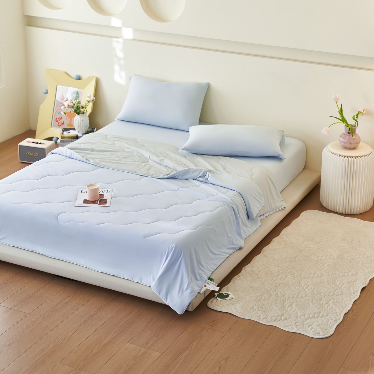 91家纺网 家纺一手货源 找家纺 亿梵家居 2026新款西瓜啵啵凉感夏被夏凉被空调被 天空蓝-轻奢灰