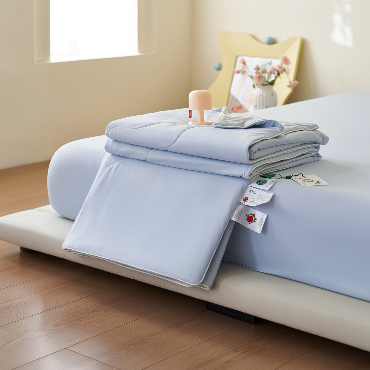 91家纺网 家纺一手货源 找家纺 亿梵家居 2026新款西瓜啵啵凉感夏被夏凉被空调被 天空蓝-轻奢灰