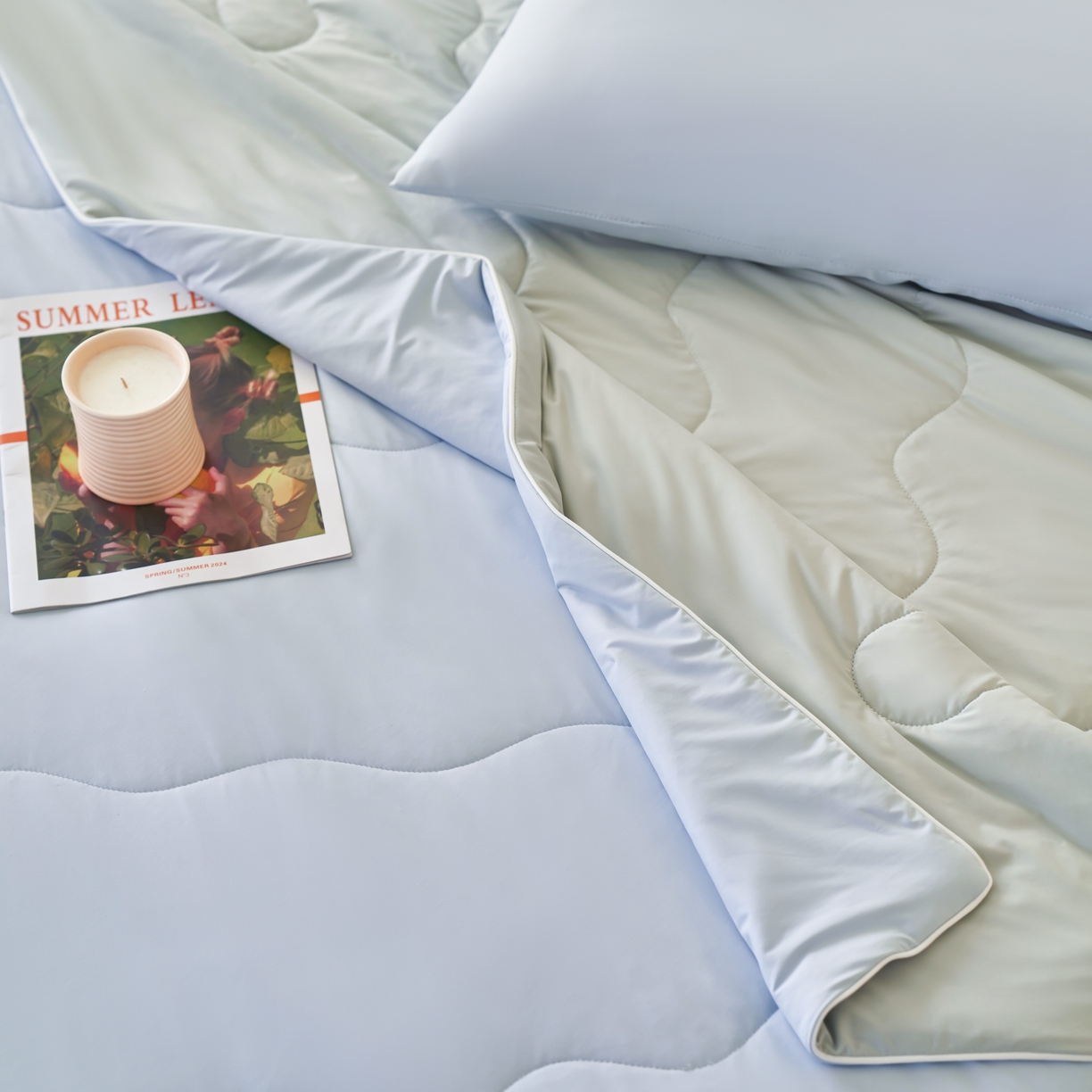 91家纺网 家纺一手货源 找家纺 亿梵家居 2026新款西瓜啵啵凉感夏被夏凉被空调被 天空蓝-轻奢灰