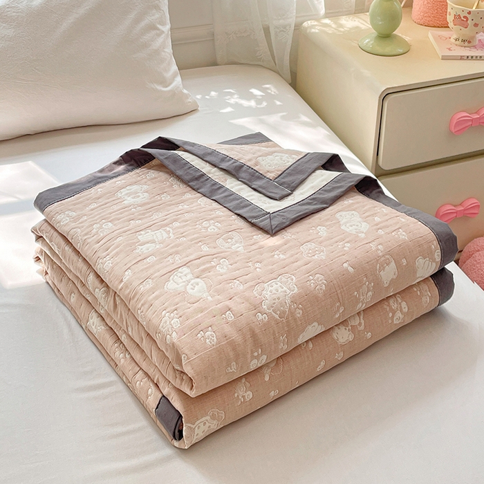 91家纺网 家纺一手货源 找家纺 云天家纺 2026新款A类全棉三层纱多功能毛巾被（盖毯床单夏被） 萌宠小狗-咖