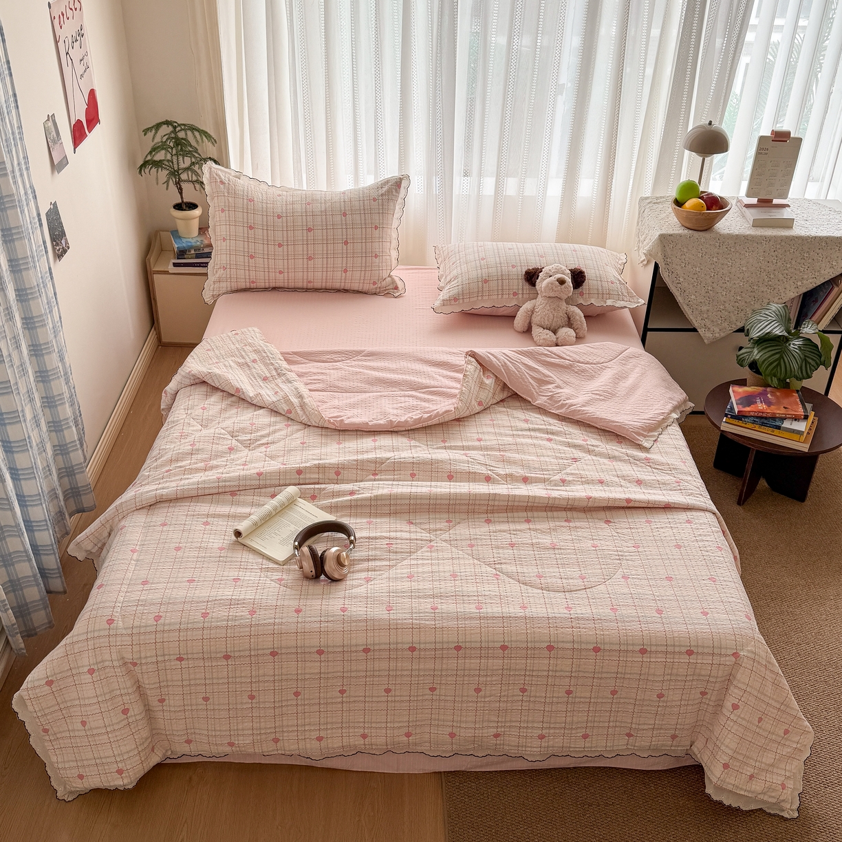 91家纺网 家纺一手货源 找家纺 欧尚 2026新款蕾丝花边夏被款四件套 格格心