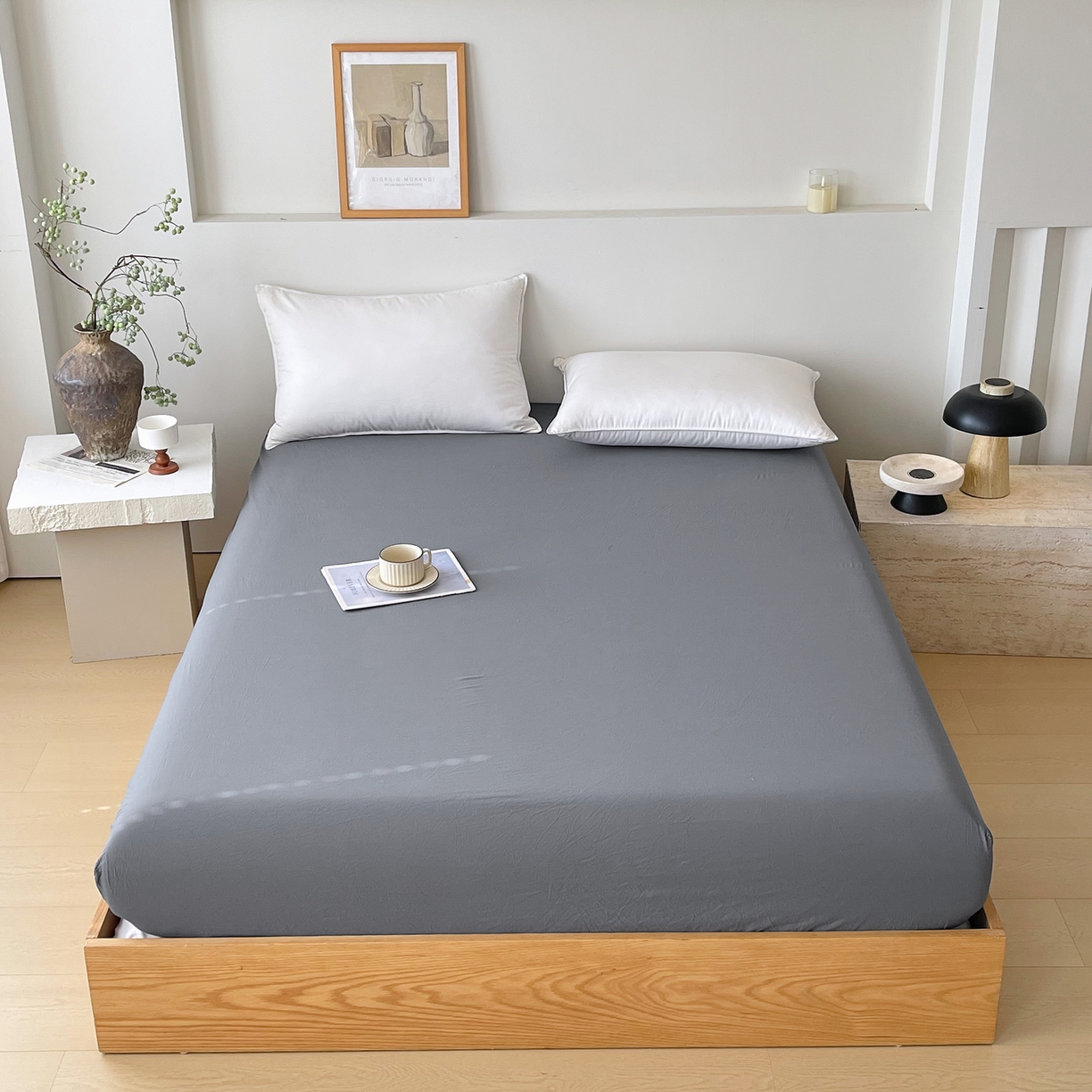 春皖家纺 2026春夏新款双拼全棉纯棉水洗棉单床笠 床笠单件 素雅墨灰