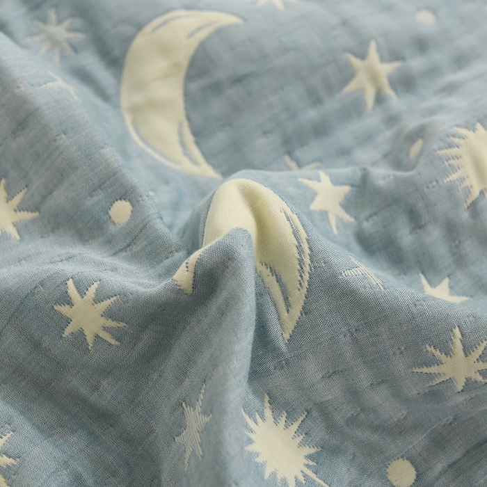 91家纺网 家纺一手货源 找家纺 云天家纺 2026新款A类全棉三层纱多功能毛巾被（盖毯床单夏被） 星月-蓝